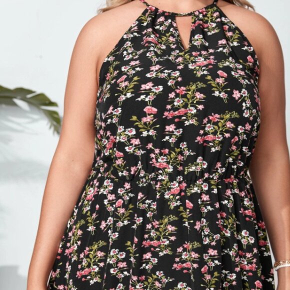 SHEIN VCAY Plus High Split Ditsy Floral Dress 1X - Picture 3 of 10